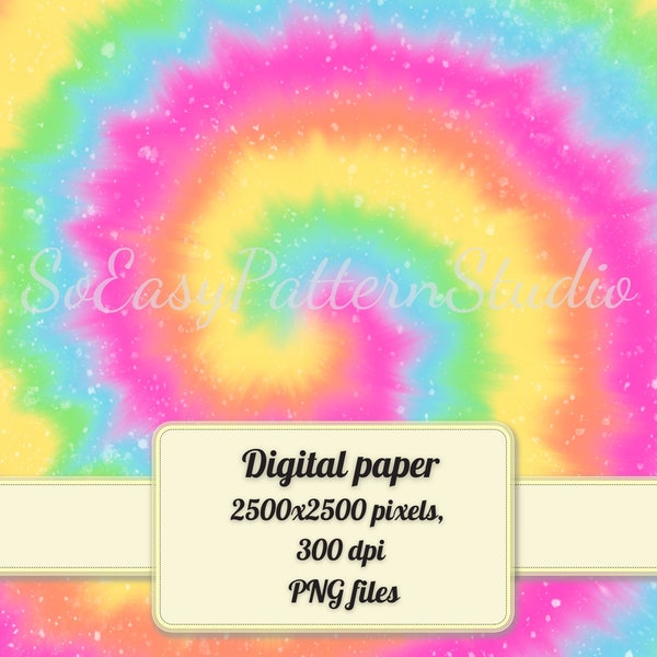 Tie-Dye Digital Paper, Tie Dye Distressed Splatter Paint, Spiral Rainbow Tie Dye, Digital download Sublimation Background