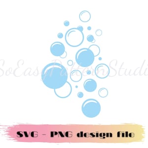 May include: A design featuring a cluster of light blue bubbles of various sizes, arranged in a cascading pattern. The bubbles are outlined in white and appear to be floating upwards.