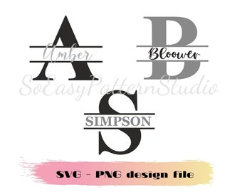 Split Monogram Alphabet A-Z, Monogram Letter SVG, Last Family Name Svg, Png, files for Cricut, Digital Download, Family Name Frame Cut file