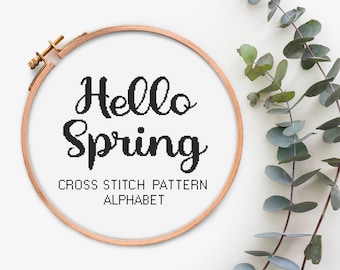 Alphabet cross stitch pattern Calligraphy Font Letters cross stitch Pdf pattern Text cross stitch chart Hand Drawn Alphabet Cross stitch