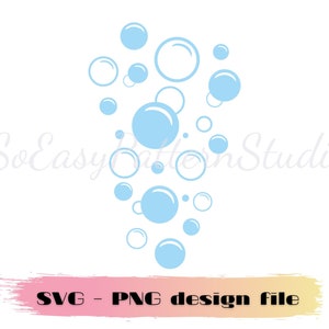 Könnte beinhalten: Ein Design mit einer Ansammlung von hellblauen Blasen in verschiedenen Größen, die in einem lockeren, kaskadierenden Muster angeordnet sind. Die Blasen sind mit einem dunkleren Blau umrandet, was einen Eindruck von Tiefe und Dimension erzeugt.