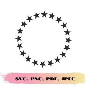 Star Circle SVG Files Star Wreath Frame Svg Cut Files Monogram frame png Star Vector Border Ring of Stars Cricut Files for Silhouette Cameo