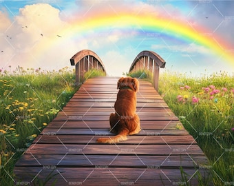 Rainbow Bridge Digital Backdrop, Pets Memorial Background, Pet Loss Photography Background, Way to Heaven Sympathy Digital Download