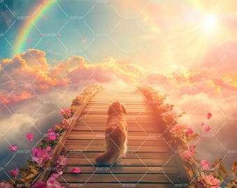 Pet Memorial Rainbow Bridge Digital Backdrop, Pet Loss Photography, Way to Heaven Sympathy Digital Download, Animal Loss Comfort Background
