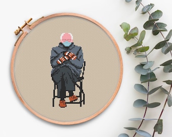 Bernie Sanders cross stitch pattern Bernie Mittens Inauguration Modern counted cross stitch chart Funny cross stitching PDF pattern