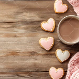 Romantic Digital Background with Cookies, Flat Lay Photography, Styled Stock Photo, Add Your Own Products, Product Display Background