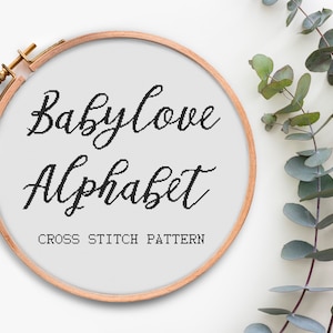 Alphabet cross stitch pattern Calligraphy Font Letters cross stitch Pdf pattern Text cross stitch chart Hand Drawn Alphabet Cross stitch