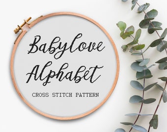 Alphabet cross stitch pattern Calligraphy Font Letters cross stitch Pdf pattern Text cross stitch chart Hand Drawn Alphabet Cross stitch
