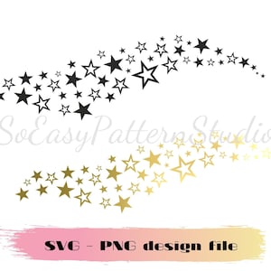 Sterne SVG-Dateien für Cricut, eine Welle von Sternen Png, goldene Sterne, Silhouette geschnitten Dateien, Galaxie svg, Glitzerstern Clipart png, Sterne Hintergrund svg