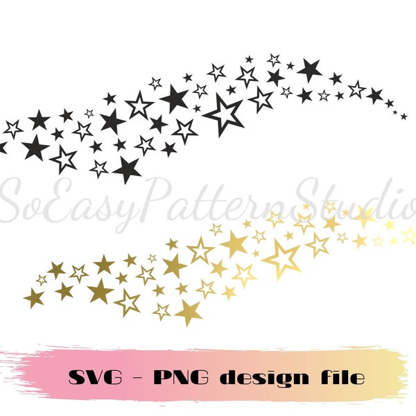 Star svg files for cricut, A wave of stars Png, gold stars, silhouette cut files, galaxy svg, sparkle star clipart png, Stars background svg