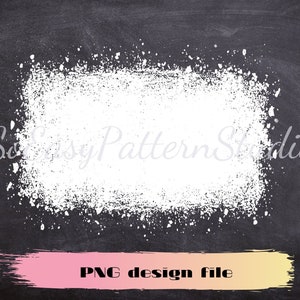 Puede incluir: Textura de pintura blanca en aerosol sobre un fondo negro. La textura tiene la forma de un rectángulo con bordes ásperos. El texto "PNG design file" está en la parte inferior de la imagen.