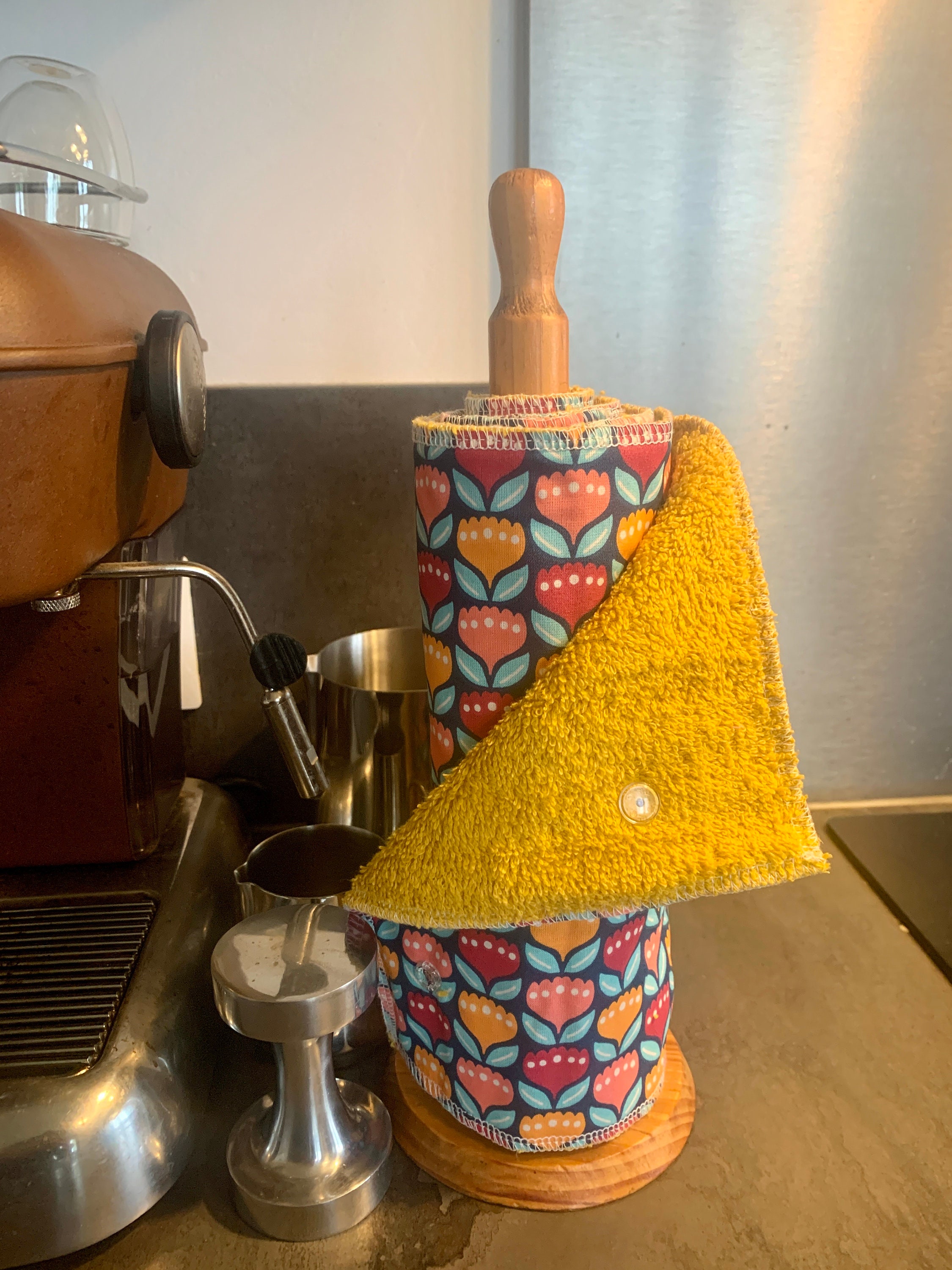 Sopalins Lavables Rouleau de 5 Essuies Tout et Réutilisables Coton Bio Motif Tulipes Feuilles d'essu