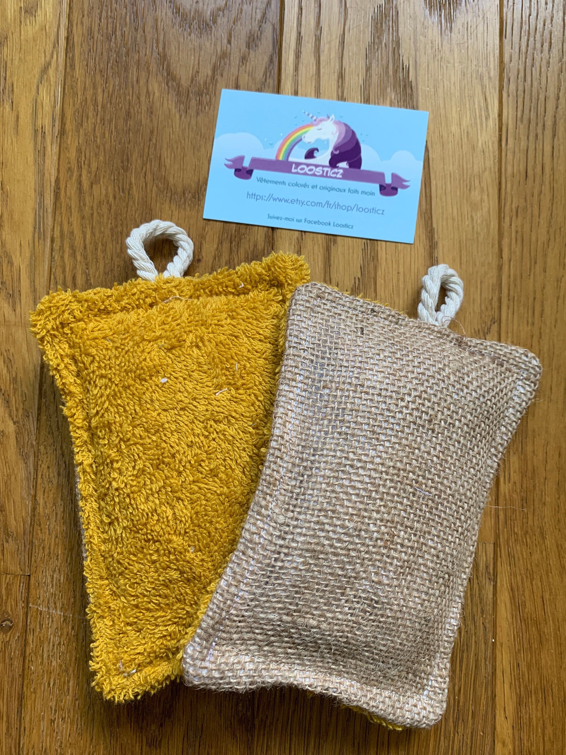 Lot de 2 Éponges Lavables Grattantes et Absorbantes Éponge Zéro Déchet Toile Jute Éponge en Coton Bi