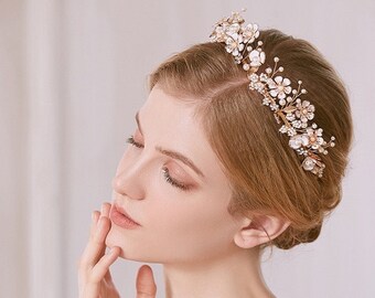 Wedding Hair Crown - Pearl Crown | Wedding Hair Crown Headpiece | Floral Pearl Bridal Hair Crown | Handmade Wedding Crown | Wedding Crown