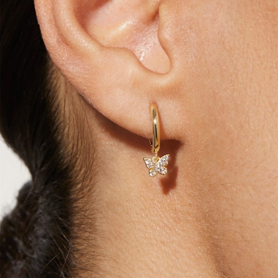 Earrings 18K Gold Butterfly Hoop Earrings Butterfly Hoop