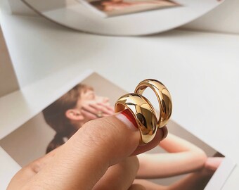 ring / 18K Gold Chunky Dome Ring • Statement Gold Thick Band • Geometric Wide Ring • Stackable Gold Ring • Minimal Ring • Chunky Ring