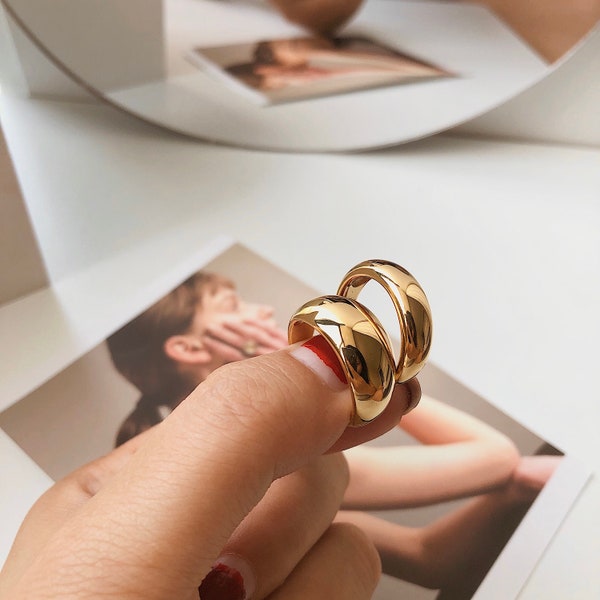 ring / 18K Gold Chunky Dome Ring • Statement Gold Thick Band • Geometric Wide Ring • Stackable Gold Ring • Minimal Ring • Chunky Ring