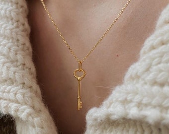 gold vermeil necklace / 18K Gold Vermeil Key Pendant Necklace • Statement Pendant Necklace • Key Pendant Necklace • Pendant Necklace