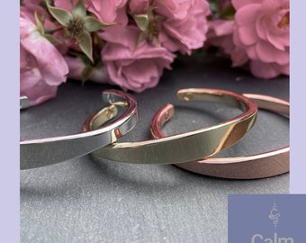 FREE UK DELIVERY. Contemporary Wide Centre Magnetic Bangle in Rose Gold, Silver or Gold.