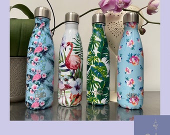 FREE Personalisation. Stainless Steel Double Insulated Water Bottle 500ml in wide choice of colours and designs.