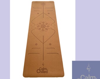 100% Natural Rubber Cork Topped Yoga Mat 4mm, Guidance lines, bespoke design, limited edition.