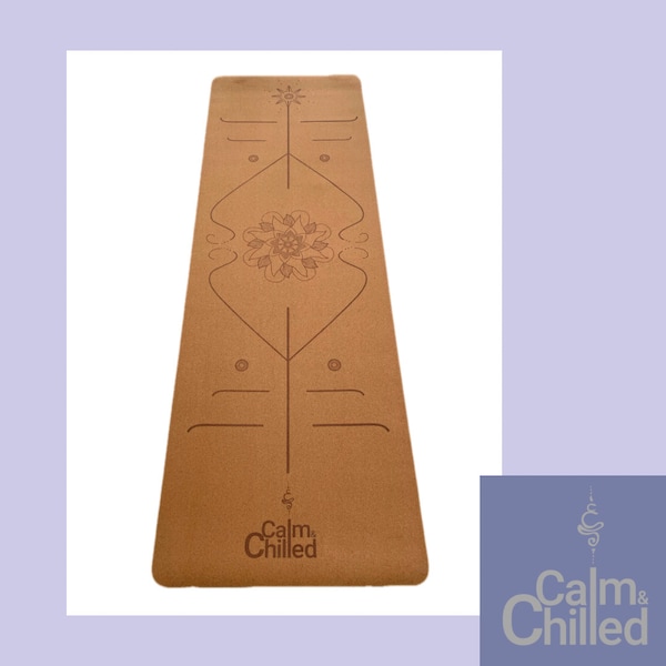 100% Natural Rubber Cork Topped Yoga Mat 4mm, Guidance lines, bespoke design, limited edition.