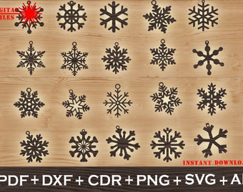 Set di 20 fiocchi di neve in formato SVG, file di decorazione CNC, ornamenti natalizi in formato SVG, file cnc vettoriale, file deco tagliato al laser, SVG, Dxf, Pdf, Ai