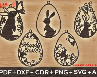 Set di 5 incredibili uova di Pasqua SVG, segno di Pasqua, segno di Pasqua SVG, Pdf di Pasqua, file SVG di Pasqua, laser Svg di Pasqua, Svg, Dxf, Pdf, Pdf