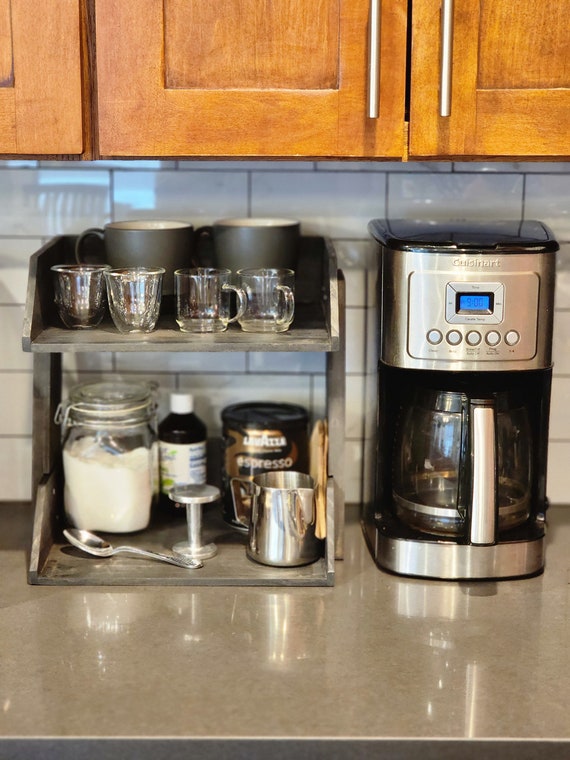 Organisateur De Station De Café En Bois - À 1 Ou 2 étages - Pour Tasses, Dosettes, Sucre - Rangement Comptoir Cuisine - 3