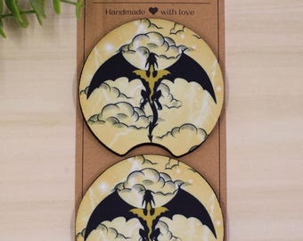 Fourth Wing Inspired Car Coasters I  Set of 2 I Uniquely designed car accessories I Iron Flame