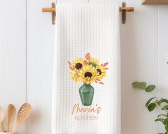 Custom kitchen dish towel, tea towel, grandmas kitchen, kitchen decor, personalized gifts, sunflowers