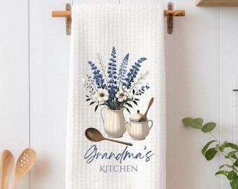 Custom kitchen dish towel, tea towel, grandmas kitchen, kitchen decor, personalized gifts, bluebonnets