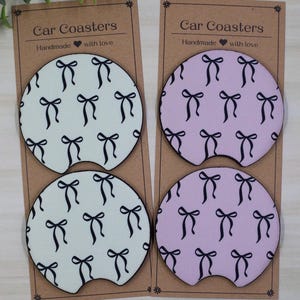 Black bow car coasters, Coquette bow, Set of 2, trendy bow car accessories, gifts under 10, Gifting, party favors for friends
