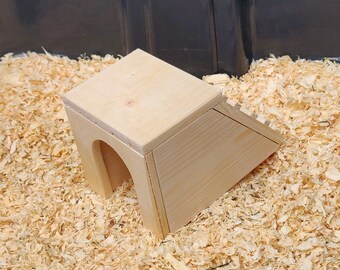 Mini Customizable Pet House with Stairs - Bottomless Toy Handmade with Kiln Dried Pine for Small Animals