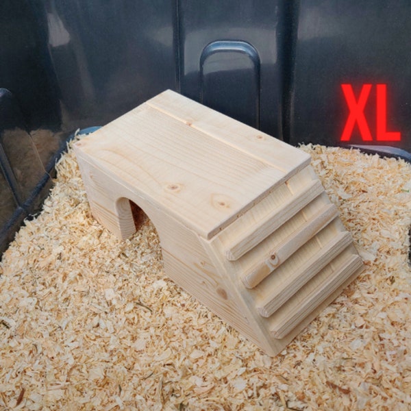 Extra Wide Customizable Pet House with Stairs - Bottomless Toy Handmade with Kiln Dried Pine for Small Animals