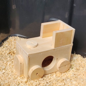 Customizable Steam Train Themed Pet House - Bottomless Toy Handmade with Kiln Dried Pine for Small Animals