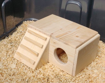 Customizable Pet House and Crawl Space with Stairs - Bottomless Toy Handmade with Kiln Dried Pine for Small Animals