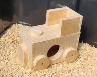 Customizable Steam Train Themed Pet House - Bottomless Toy Handmade with Kiln Dried Pine for Small Animals