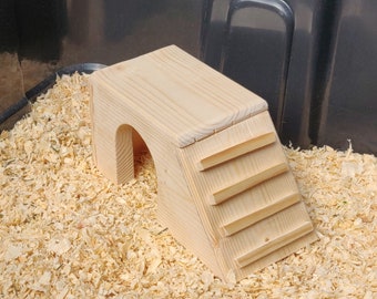 Customizable Pet House with Stairs - Bottomless Toy Handmade with Kiln Dried Pine for Small Animals