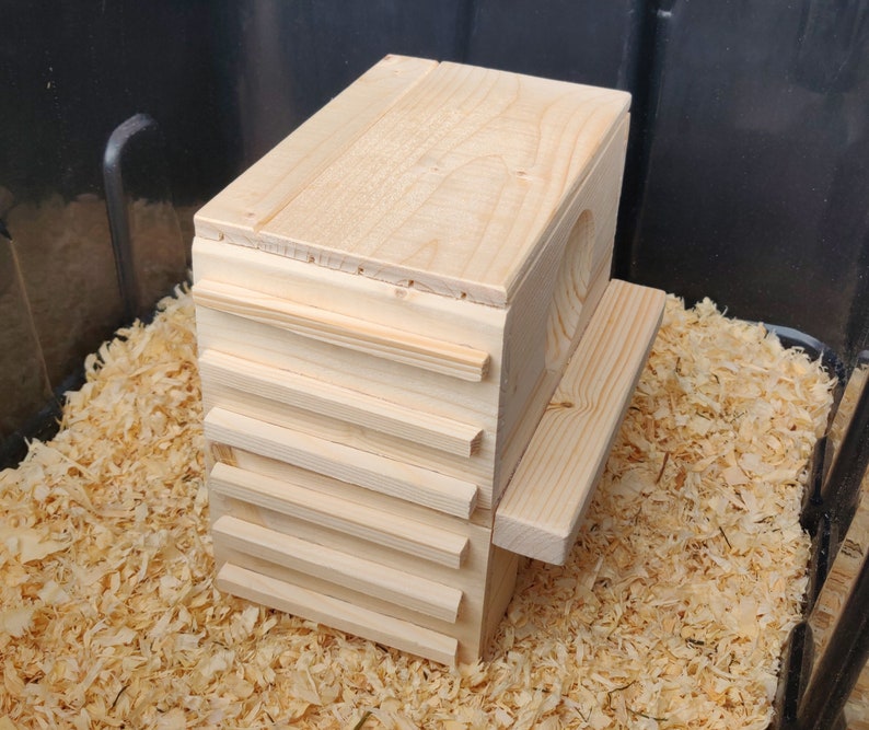 Extra Wide Customizable Climbing Tower Pet House - Bottomless Toy Handmade with Kiln-Dried Pine Wood for Small Animals image 6