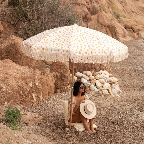 Zomerse parasol wit met geel in boho Stijl - de perfecte accessoire voor zonnige dagen