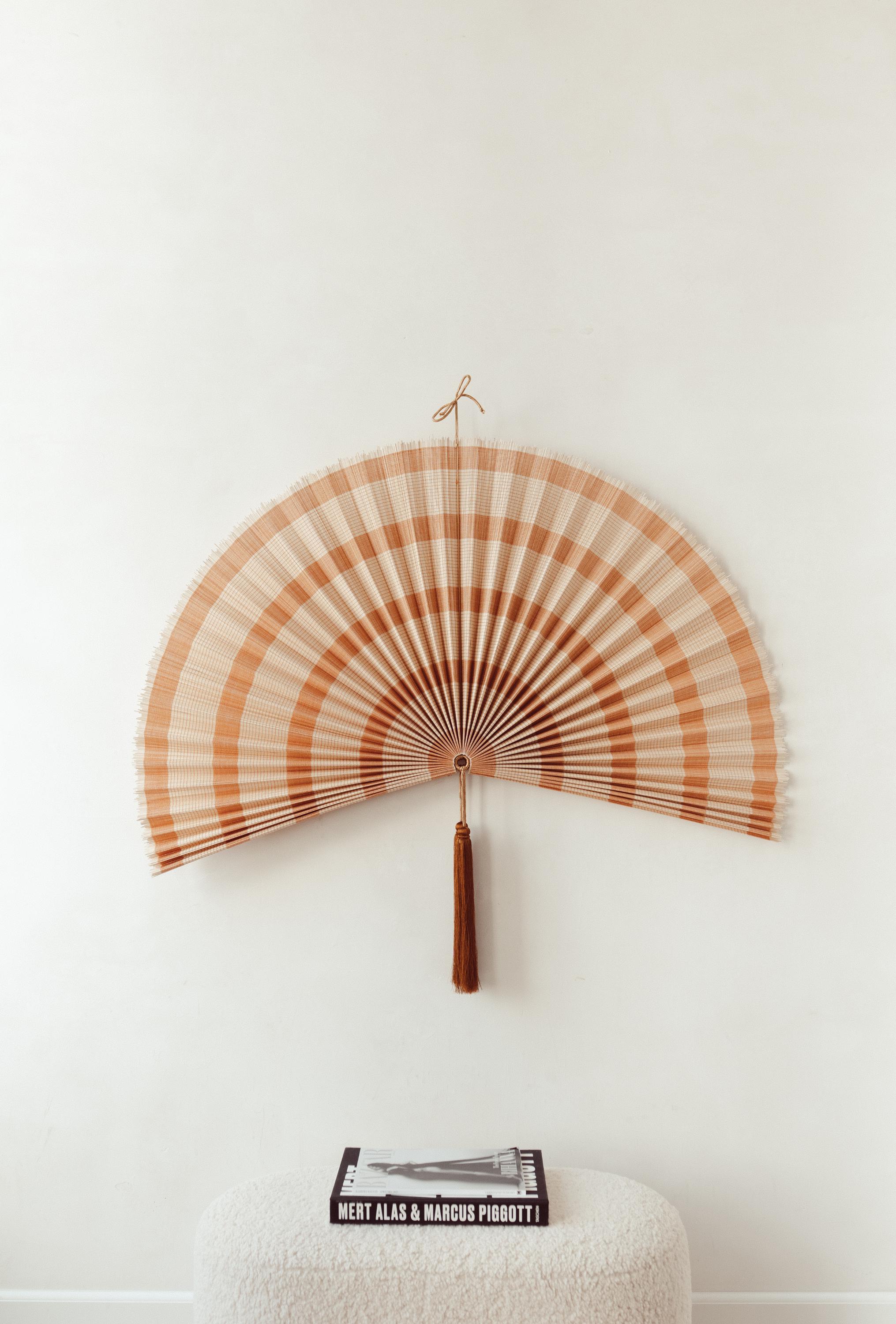 Bamboo fan wall | Wall decoration fan with tassels | Interior focal point | Bamboo terracota