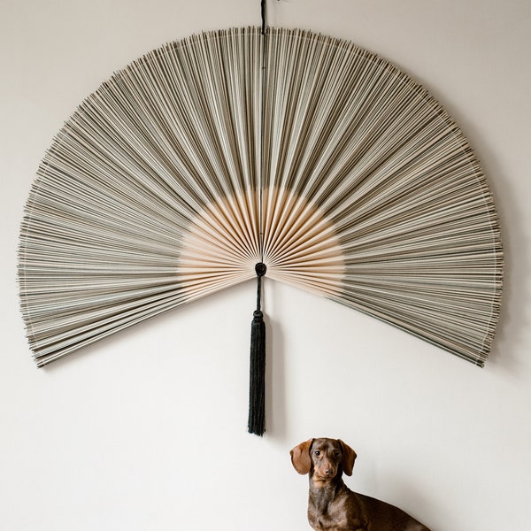 Bamboo fan wall | Wall decoration fan with tassels | Interior focal point | Bamboo natural
