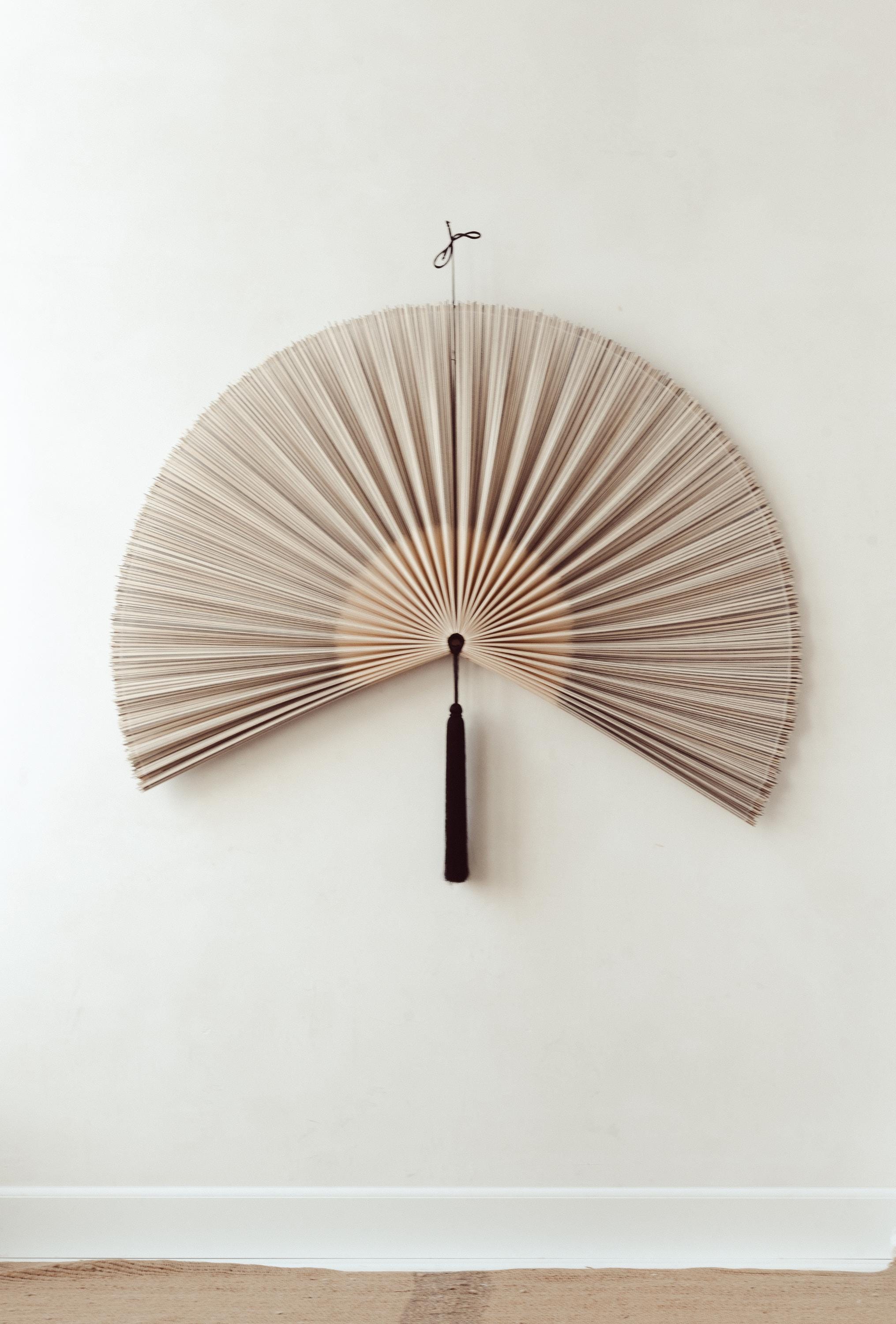 Bamboo fan wall | Wall decoration fan with tassels | Interior focal point | Bamboo natural