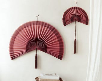 Bamboo fan wall purple pink  | Wall decoration fan with tassels | Interior focal point | Bamboo natural