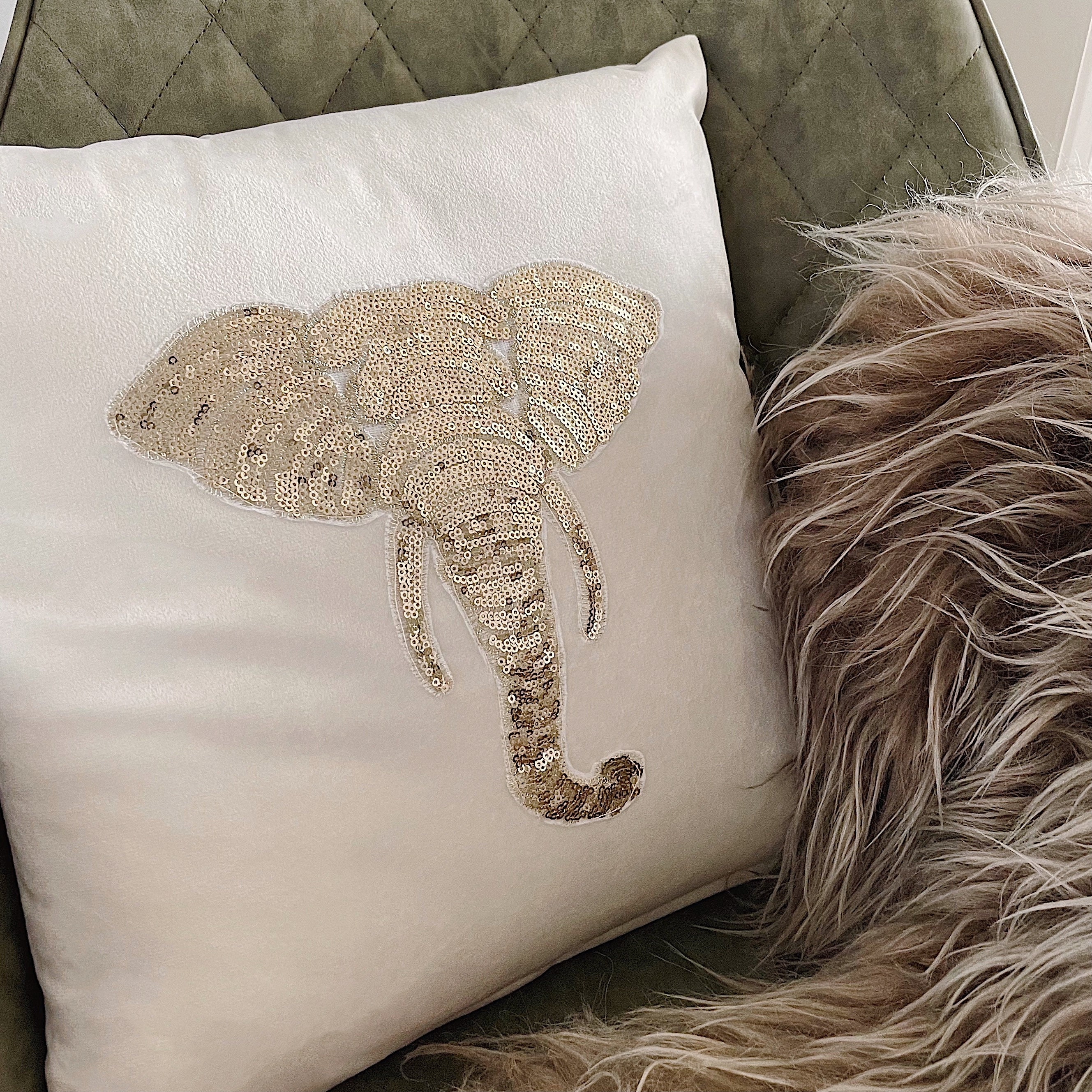 elephant sequin pillow