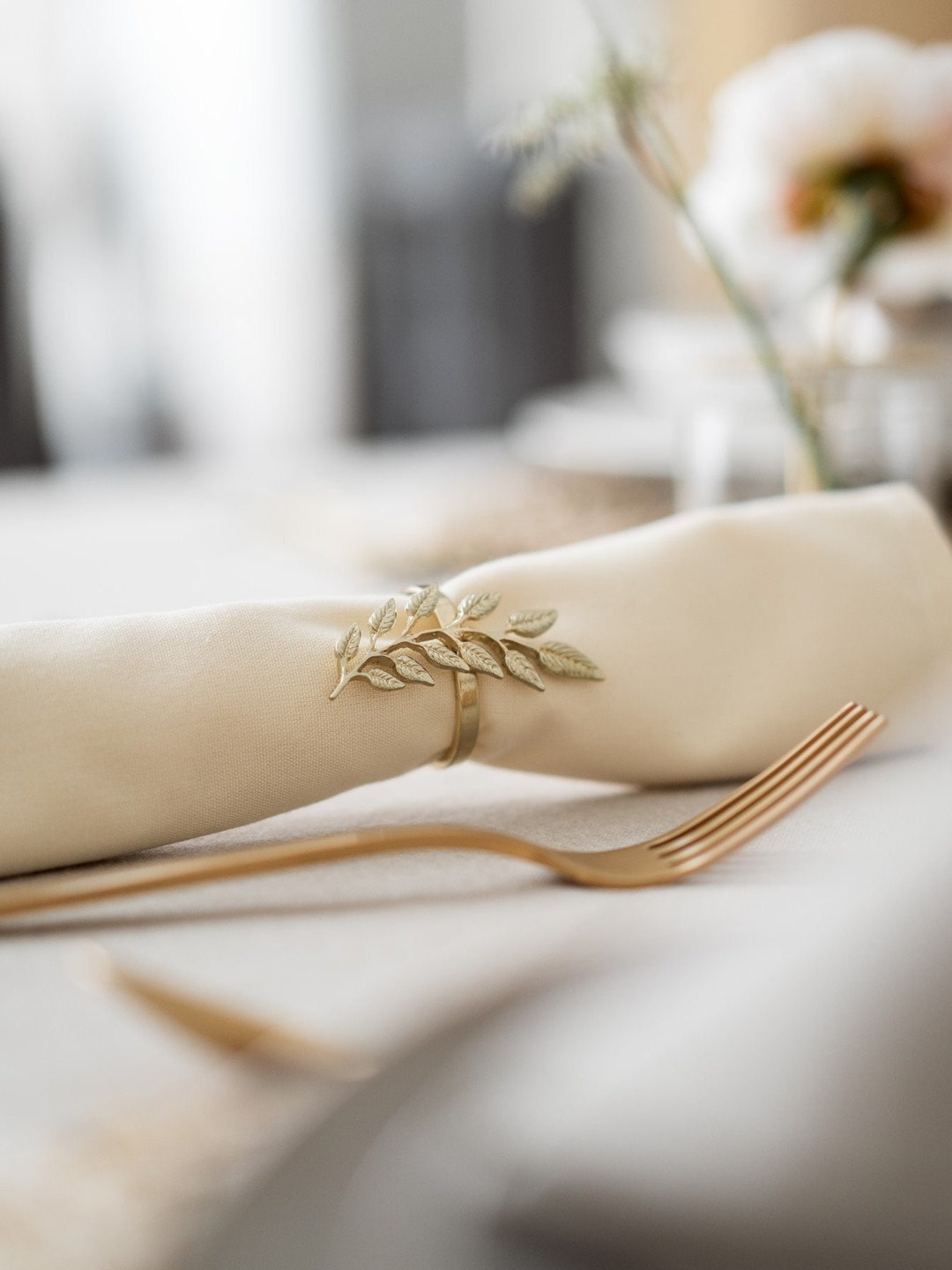 Gold Leaf Napkin Ring set Rowan Leaf Napkin Ring Gold Table Decoration