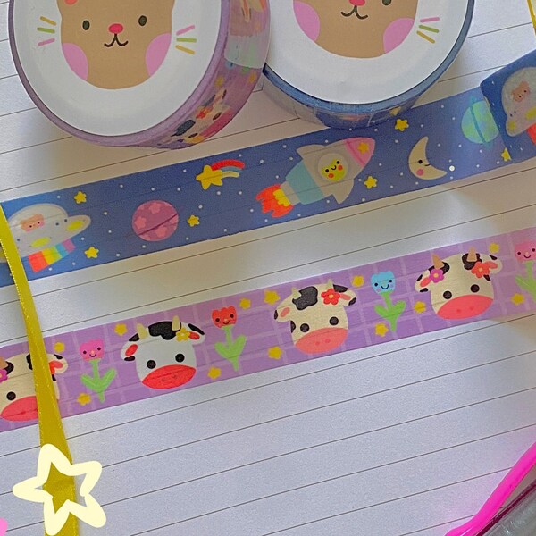 cute washi tape//kawaii washi tape,bear washi tape,frog washi tape,cow washi tape,cute bujo washi tape,cute journal tape,unique washi tape,