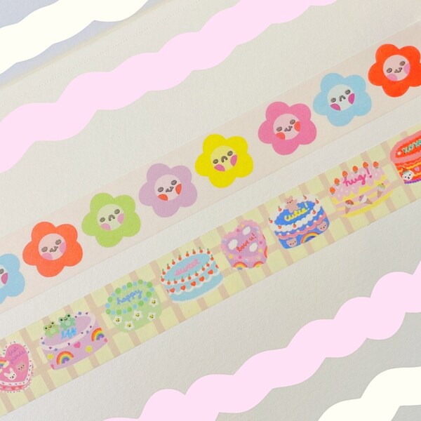 cute washi tape//kawaii washi tape,flower washi tape,cake washi tape,cute bujo washi tape,birthday washi tape,cute stationery washi tape