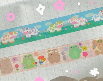 cute washi tape//kawaii washi tape,bear washi tape,frog washi tape,cute bujo washi tape,washi tape,cute stationery,flower washi tape